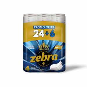 Zebra ტუალეტის ქაღალდი White 4ფენა 24+6ცალი